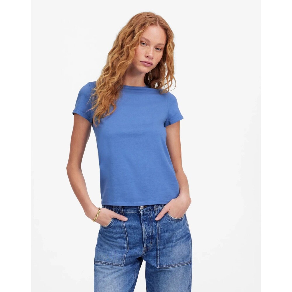 Madewell XS Essential Slim Tee Delphinium Blue Short Sleeve Cotton Stretch NWT